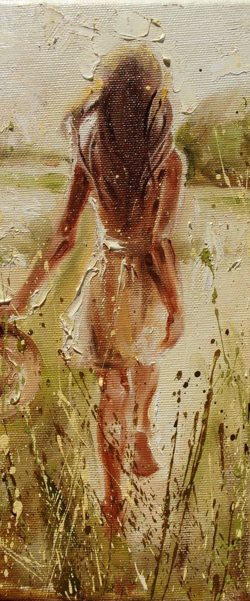 " MISSING FOR THE SUMMER ... " original painting MEADOW SPRING palette knife GIFT by Monika Luniak