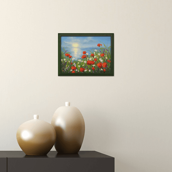 Seascape and poppy field