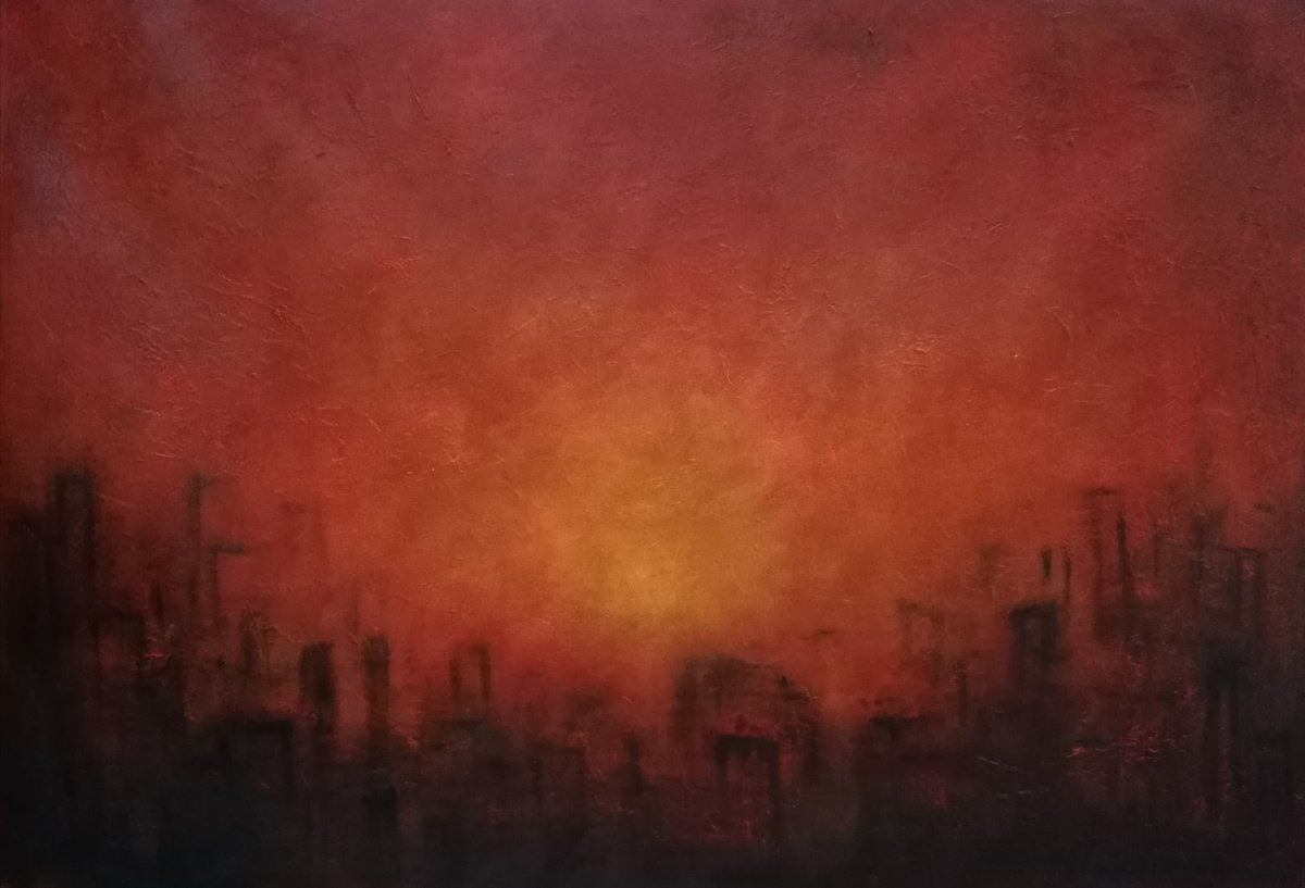 Abstract Landscape Oil Painting By Nelaart, 24 X 17", Twilight, Original Artwork