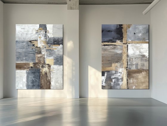 Golden Horizons: Fractured Light Diptych