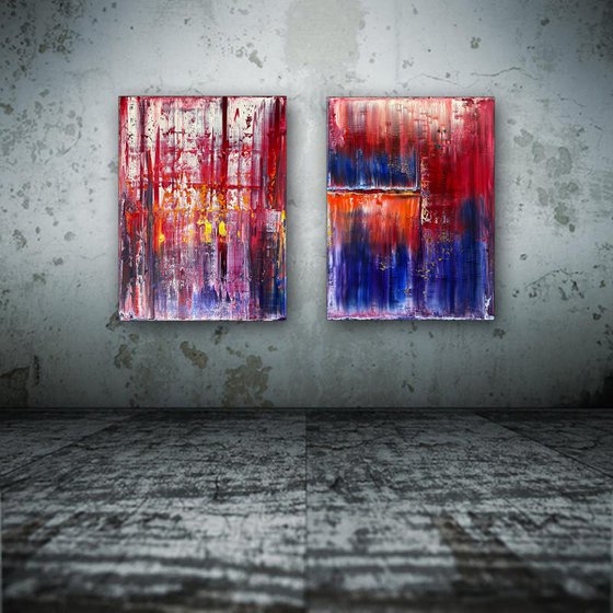 "Two Painters Walk Into A Bar" - FREE USA SHIPPING + Save As A Series - Original Large PMS Abstract Diptych Oil Paintings On Canvas - 36" x 24"