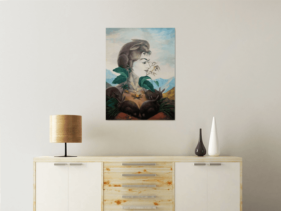 Bunny girl 60x80cm, oil painting, surrealistic artwork