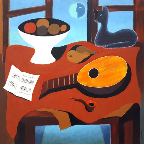 Mandoline, Moon and Cat by Vadim Vaskovsky