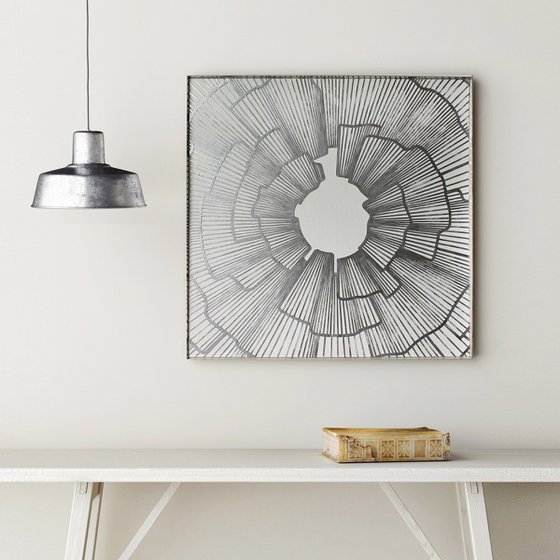 "Spark" High textured silver acrylic art