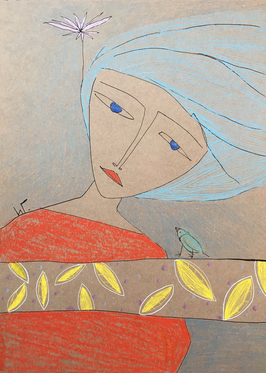 Naive Portrait Drawing By Irina Goleva, 12 X 16, News, Original Artwork