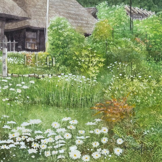 Thatched Houses with Wildflowers 30x40cm