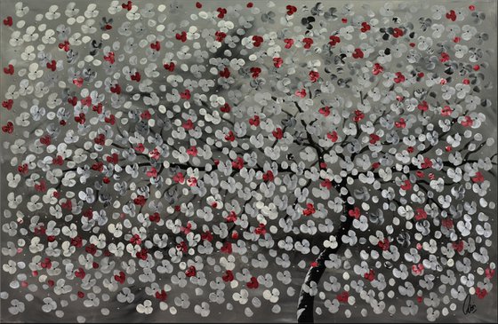 Dark Cherries  acrylic abstract painting cherry blossoms nature painting framed canvas wall art