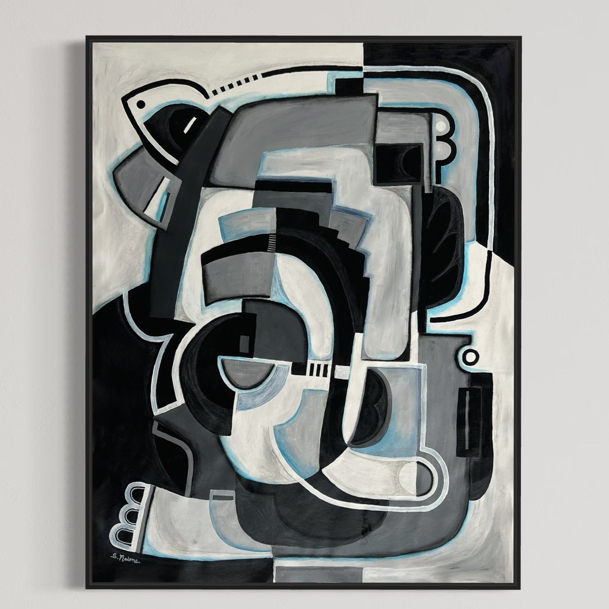 Abstract Painting By Samantha Malone, 37 X 47", My World In Black And White, Original Artwork