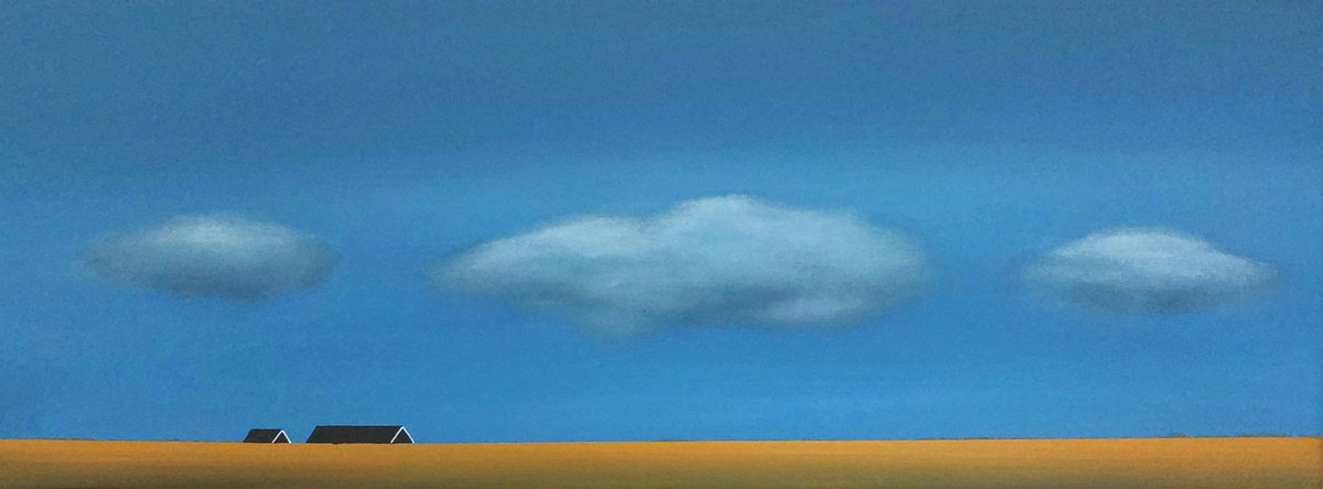 Impressionistic Landscape Acrylic Painting By Nelly Van Nieuwenhuijzen, 31 X 12", Golden Fields, Original Artwork