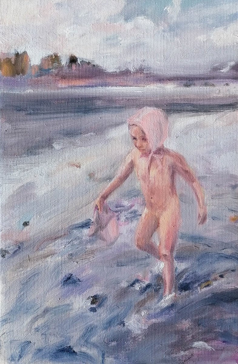 Expressive Portrait Oil Painting By Zuzana Petrakova, 8 X 12", At Neusiedl Lake, Original Artwork
