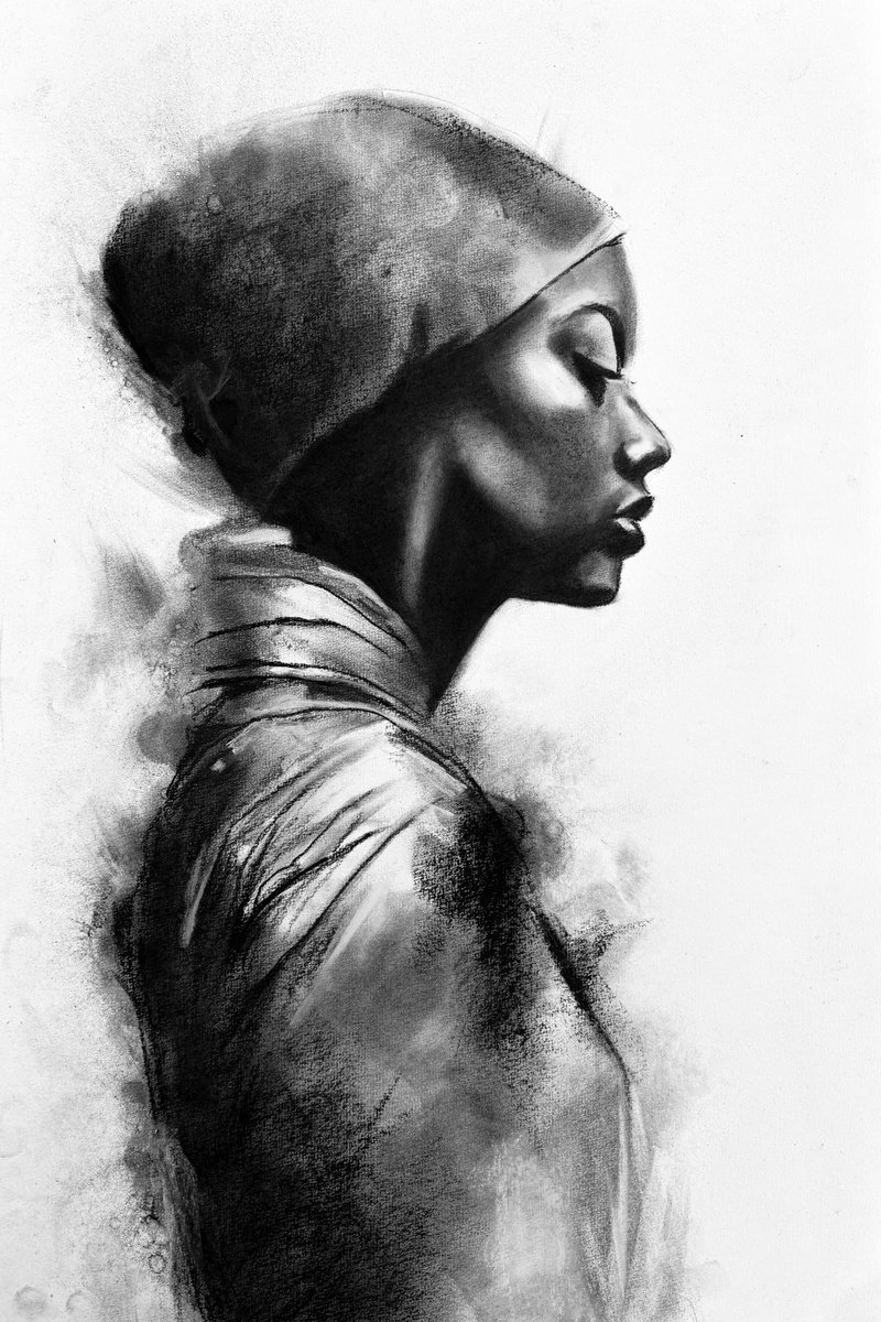 Illustrative Portrait Charcoal Drawing By Denny Stoekenbroek, 13 X 20, Held In Light, Original Artwork