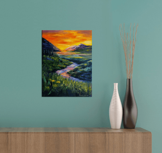 Mountain Landscape Summer Sunset Lights Sky View Ready to Hang