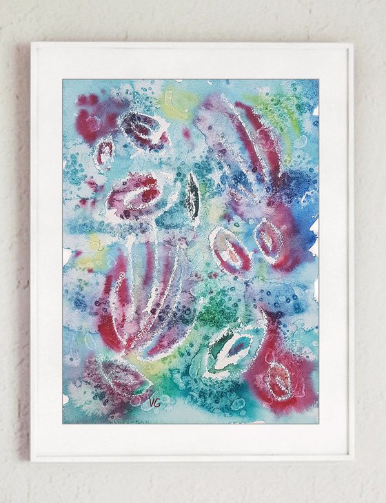 "Life at the bottom of the sea" Abstract Watercolor Painting. Abstract Art.