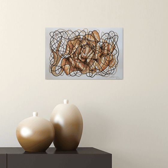 Abstract peony from a maze of lines in the style of line art-floral abstraction - 37х24.6 cm