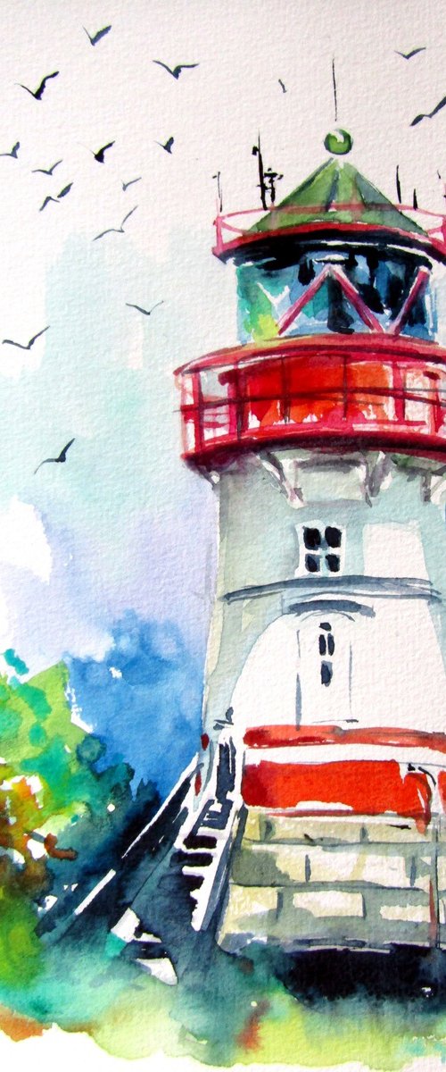 Lighthouse with birds by Kovács Anna Brigitta