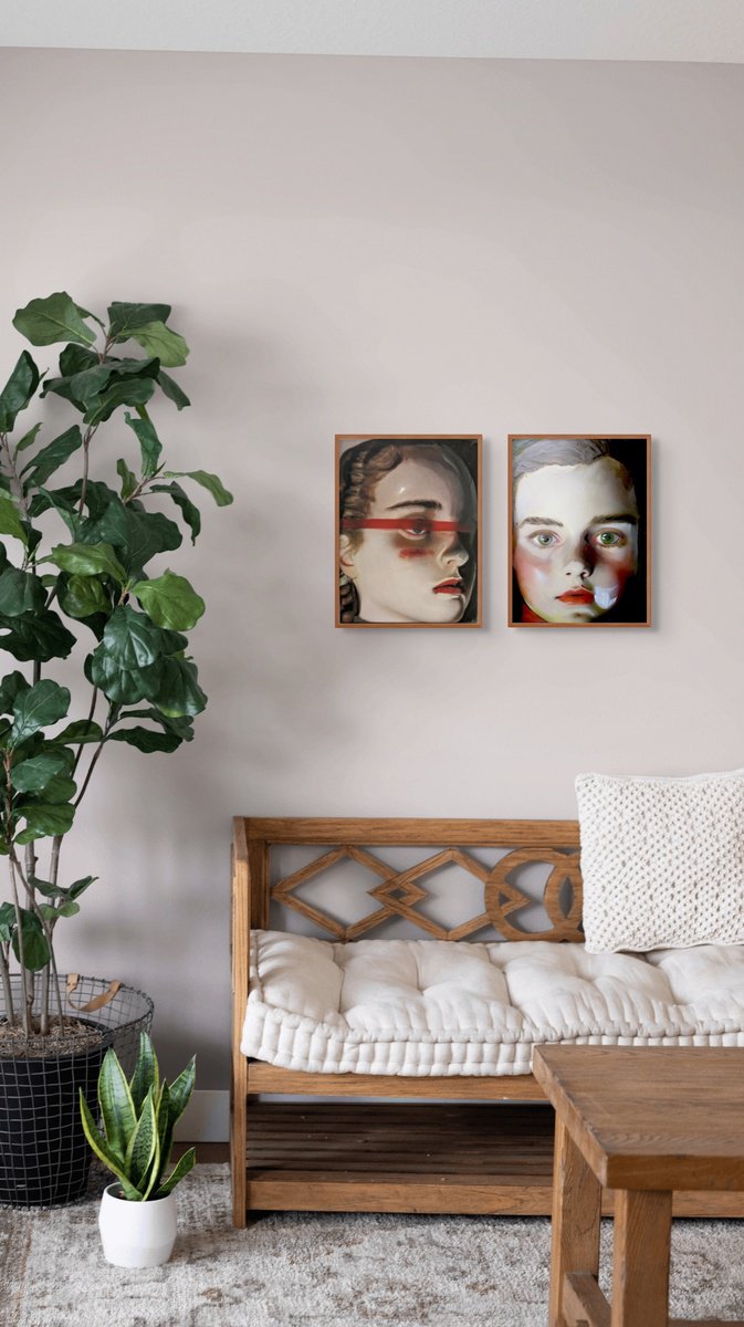 Expressive Portrait Oil Painting By Anat Wegier, 12 X 16, Blindfolded Truth, Original Artwork