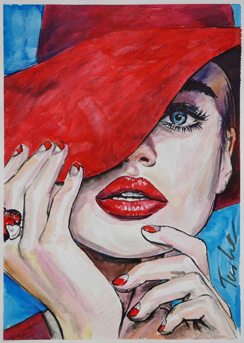 "Lady in red" /30x42 cm by Tashe