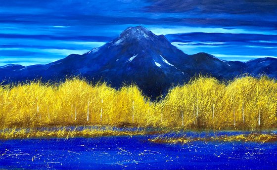 Large abstract landscape painting on canvas, Fall, Aspens