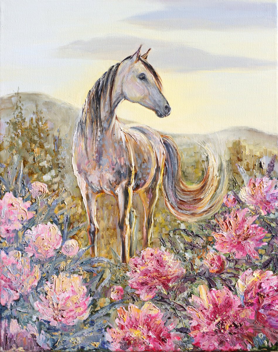 Impressionistic Animal Oil Painting By Elina Vetrova, 16 X 20, Tenderness Of Dawn, Original Artwork