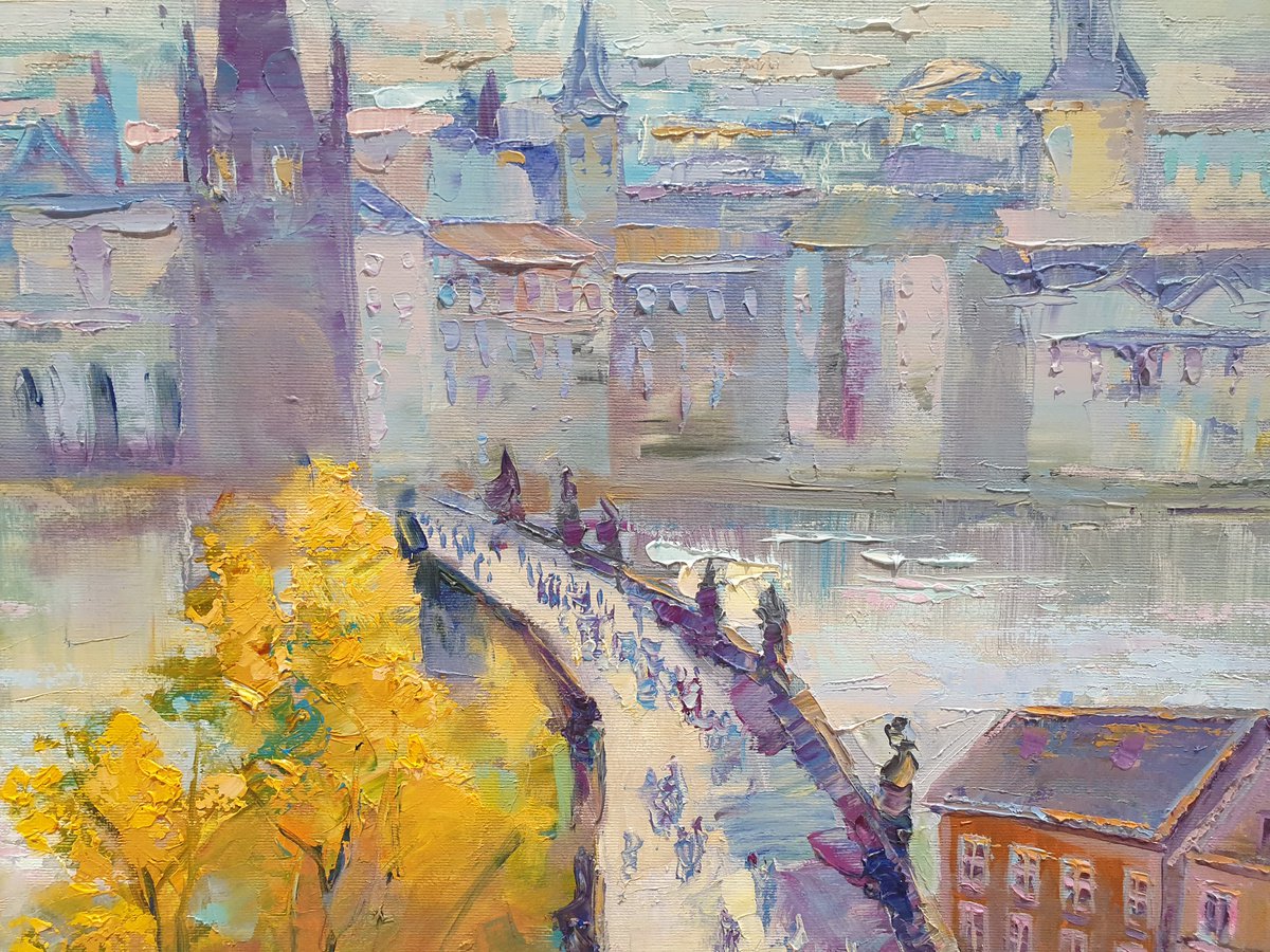 Impressionistic Cityscapes Oil Painting By Mary Voloshyna, 24 X 20", Prague, Original Artwork