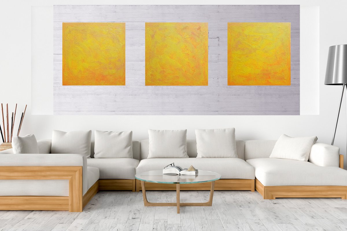 Reaching the stars - triptych yelow - orange minimalistic painting by Ivana Olbricht