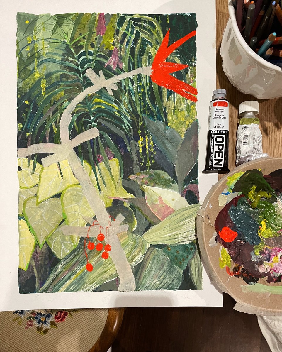 Impressionistic Botanical Painting By Anastasia Mazur-Skrobova, 14 X 20, Red Tropical Flower, Original Artwork