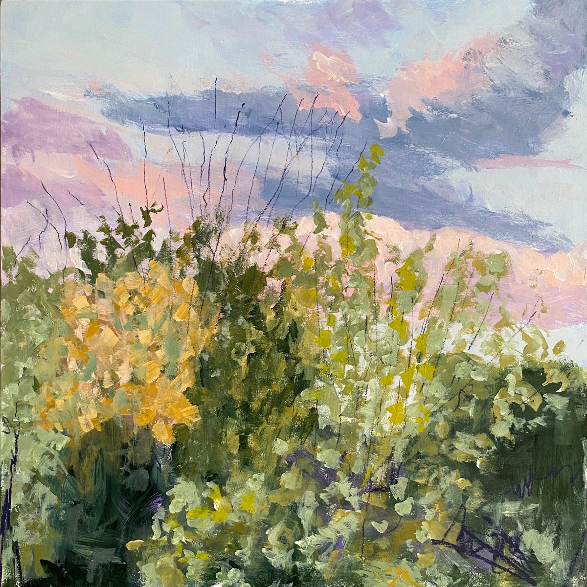 Impressionistic Landscape Acrylic Painting By Nikki Wheeler, 18 X 18", Autumn Trees And Sky, Original Artwork