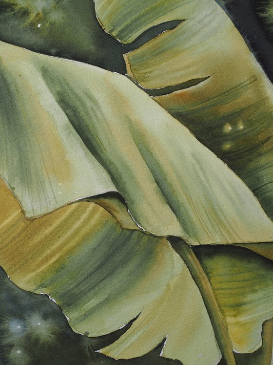Tropical dream - green leaves original watercolor