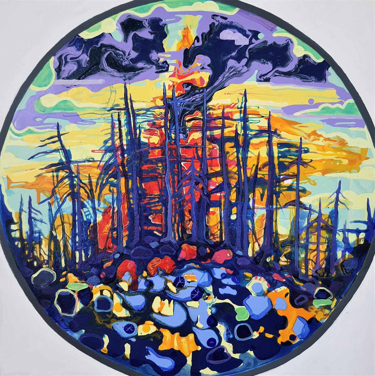 Abstract Landscape Acrylic Painting By Tanja Smirnova, 22 X 22", Northern Mandala 4, Original Artwork