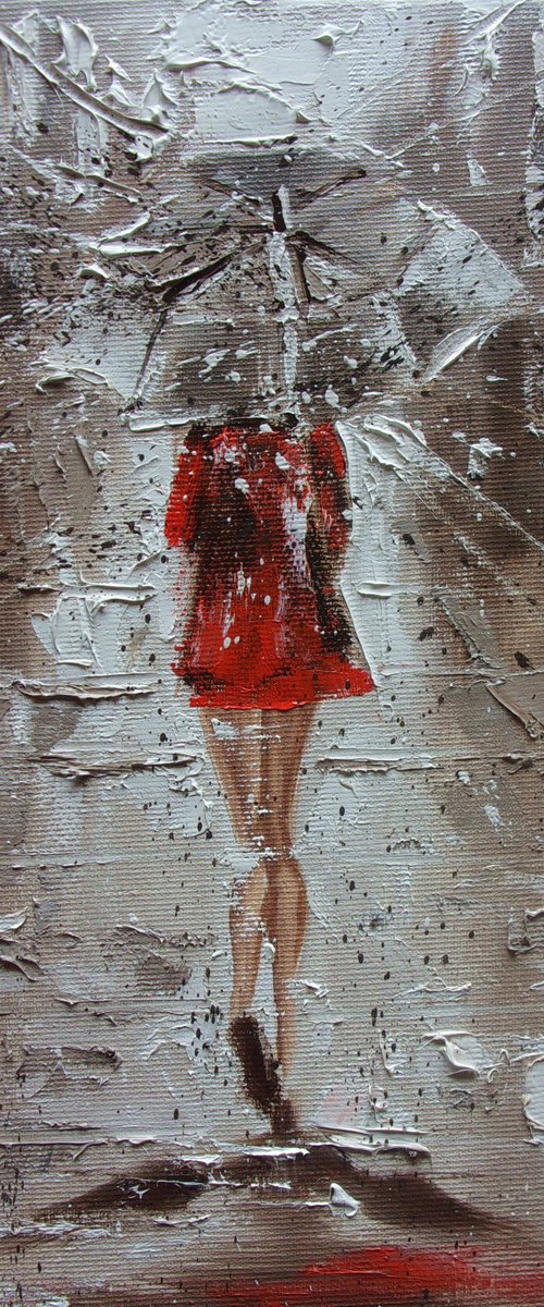 " RAINY MAY ... "   street spring summer original painting CITY palette knife GIFT by Monika Luniak
