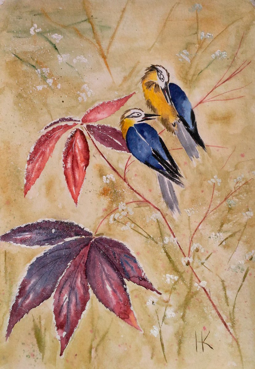 Chickadee Painting Birds Original Art Animal Watercolor Titmouse Artwork Home Wall Art 12... by Halyna Kirichenko
