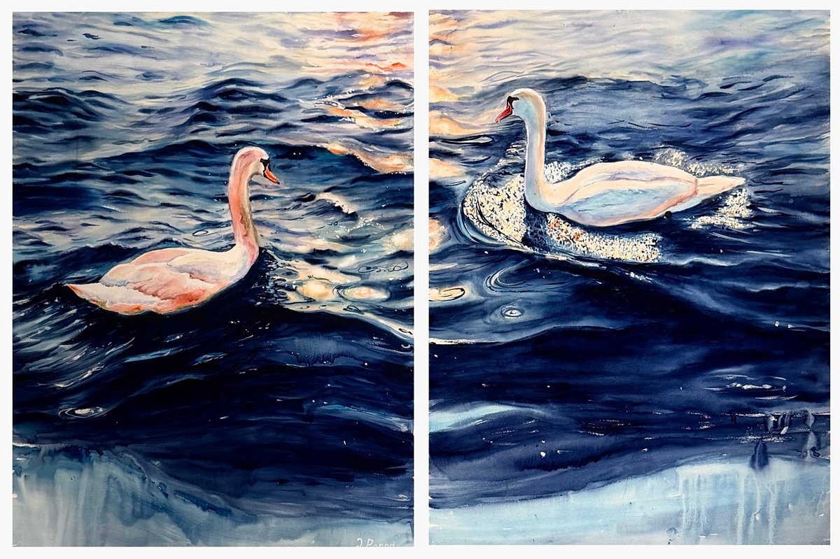 Expressive Watercolour , - A Winter Pas De Deux - ?, Diptych By Irina Ponna, 55 X 39, Artwork For Sale On Artfinder