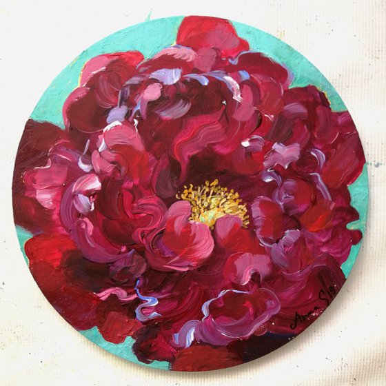 ''Flower'' small tondo canvas painting