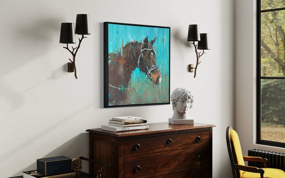 Cocoa - Framed Horse Oil Painting - 80cm x 80cm