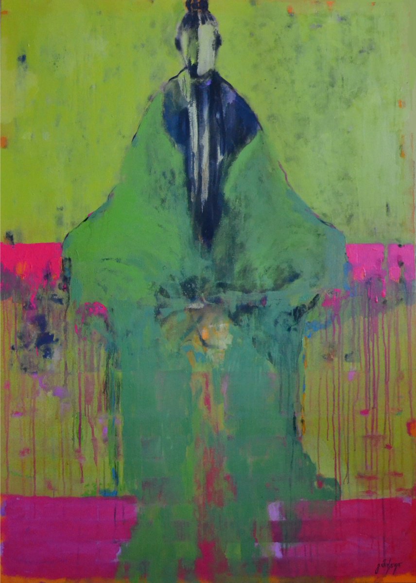 Abstract Portrait Acrylic Painting By Gela Mikava, 39 X 55, The Alienation, Original Artwork