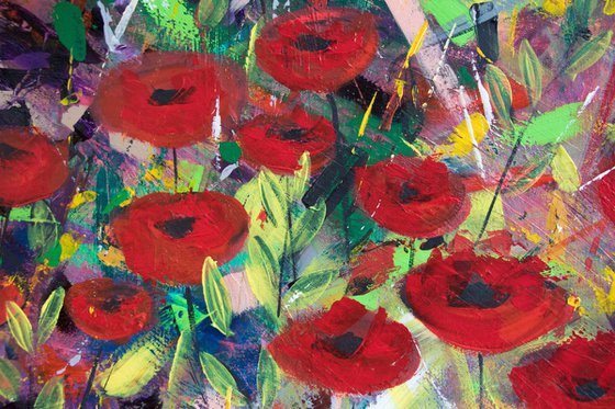 Poppies, Gypsy Calling, Large Abstract painting on canvas