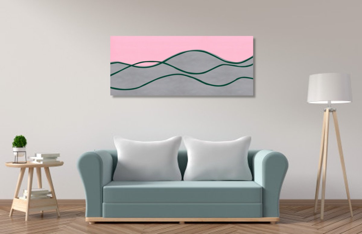 Abstract Landscape Acrylic Painting By Marina Krylova, 47 X 20", Abstract Landscape #52, Original Artwork