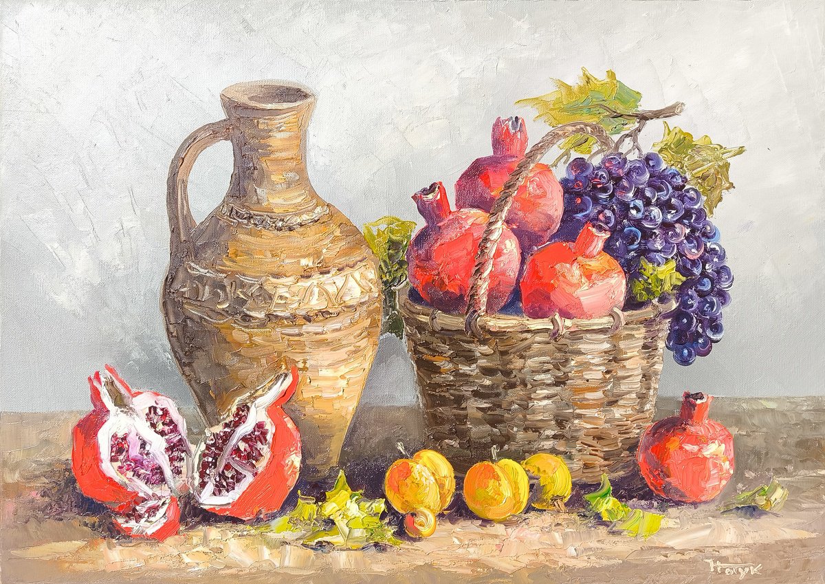 Impressionistic Still Life Oil Painting By Hayk Miqayelyan, 28 X 20, Fruit Of The Homeland, Original Artwork