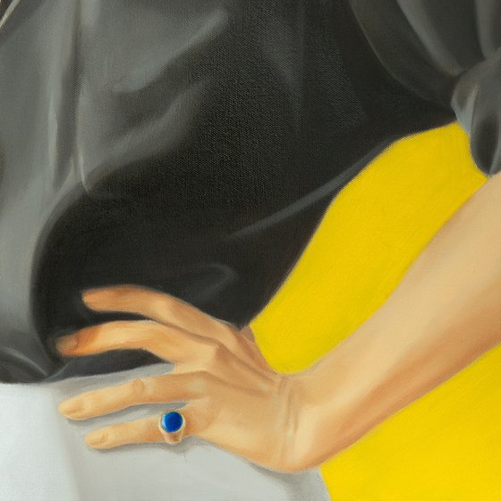 Black Shirt and Blue Ring