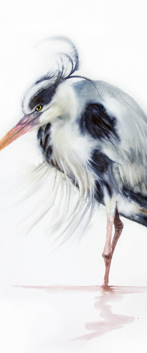 Grey heron by Olga Beliaeva Watercolour