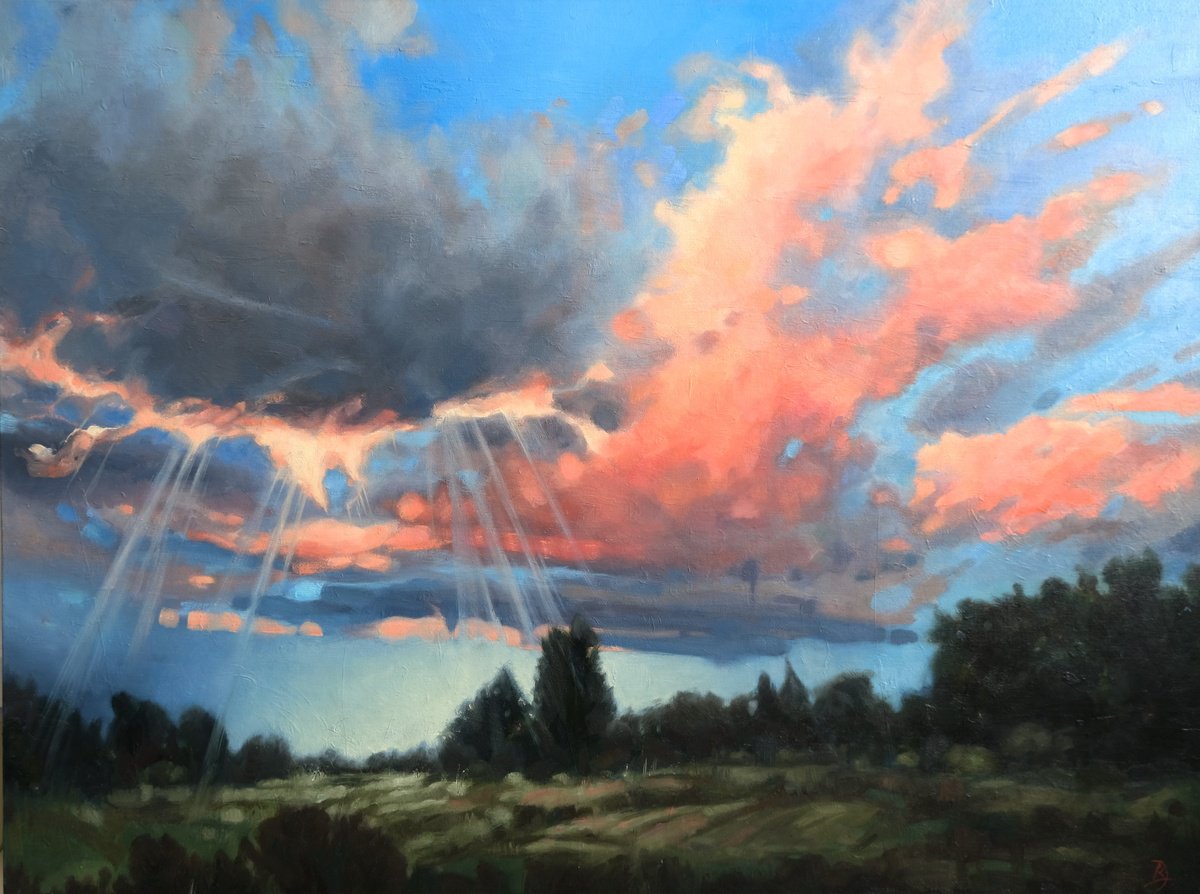 Landscape Oil Painting By Kerry Lisa Davies, 40 X 30", The Reveal Of The Light, Original Artwork