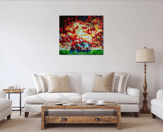 A unique day (80x90cm, cubism, oil painting, ready to hang)