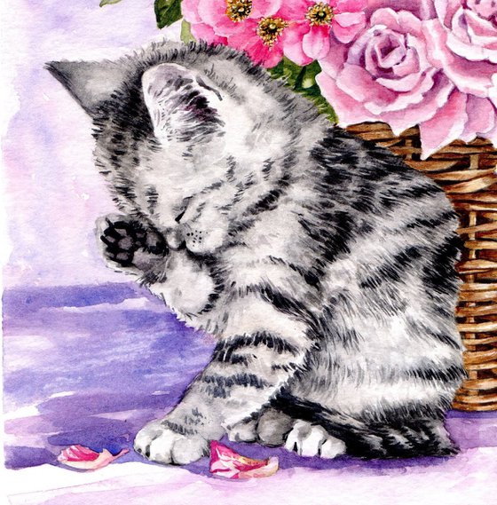 Kitten and Flowers
