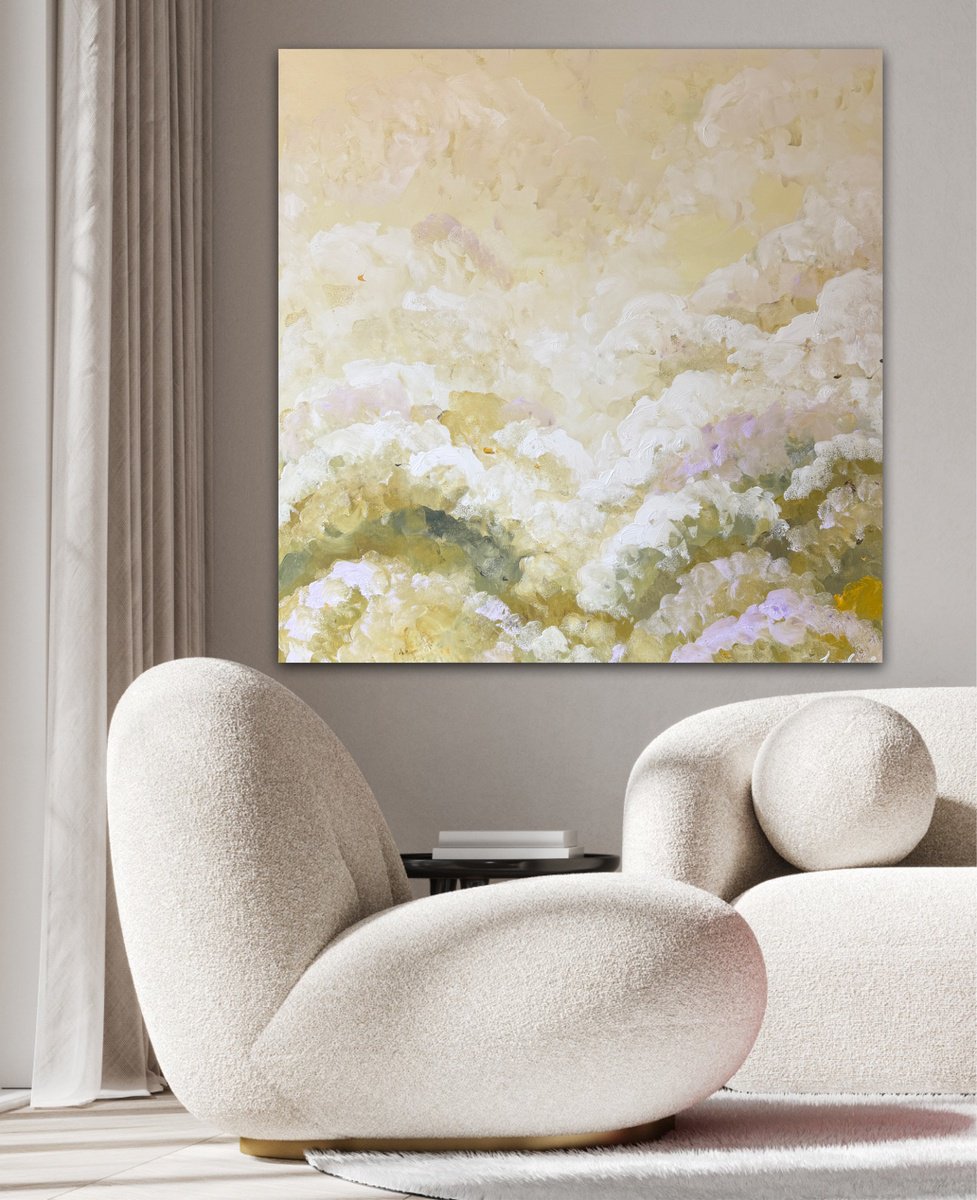 Abstract Landscape Acrylic Painting By Ivana Gigovic, 39 X 39, Dream In Gold, Original Artwork