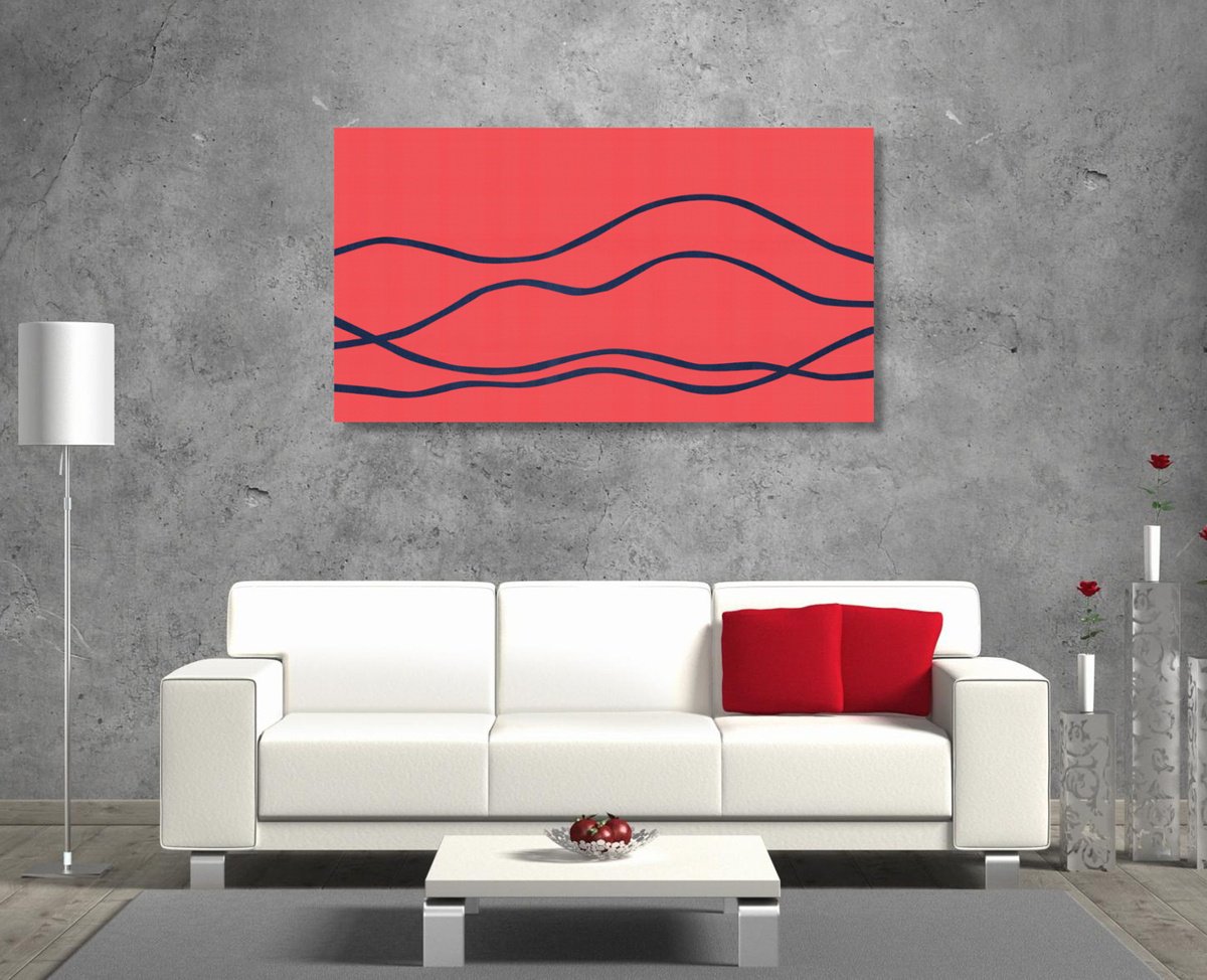 Abstract Landscape Acrylic Painting By Marina Krylova, 43 X 24", Minimalistic Landscape #06, Original Artwork