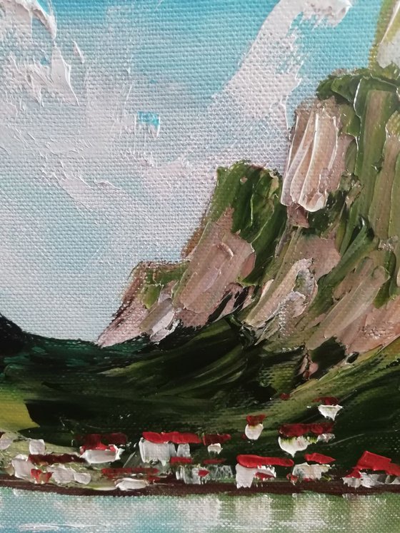 Norway, original small oil landscape painting, gift idea, art for home