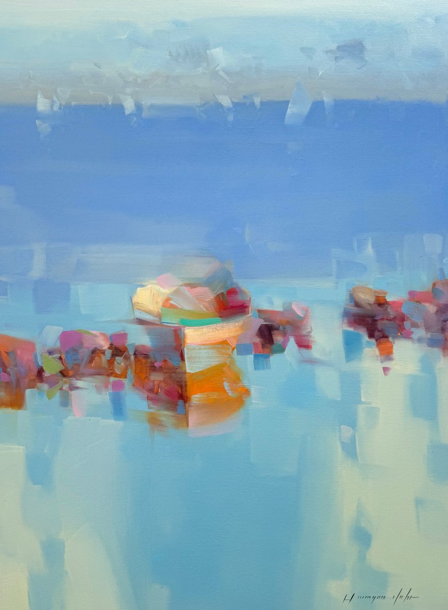 Impressionistic Landscape Oil Painting By Vahe Yeremyan, 24 X 32", Rowboat, Original Artwork