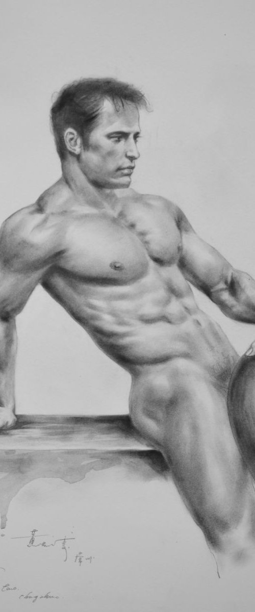 DRAWING SKETCH CHARCOAL MALE NUDE#11-12-04 by Hongtao Huang