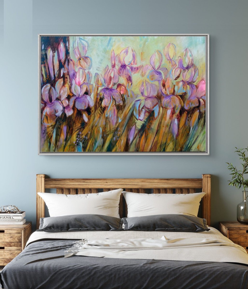 Expressive Botanical Oil Painting By Olga David, 49 X 31", My Irises, Original Artwork