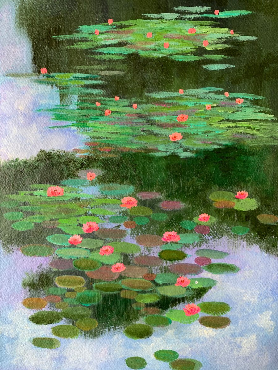 Monets water lilies! A3 size Painting on Indian handmade paper by Amita Dand